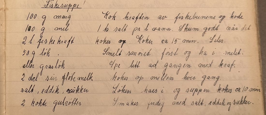Fiskesuppe, Mors egen skrift