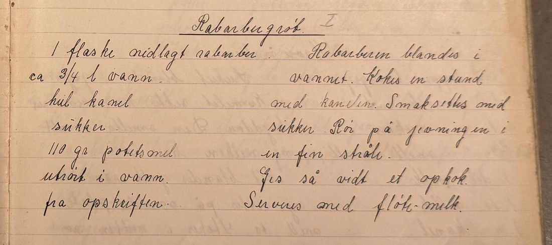 Rabarbergrøt. I, Mors egen skrift