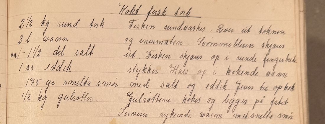 Kokt fersk torsk, Mors egen skrift