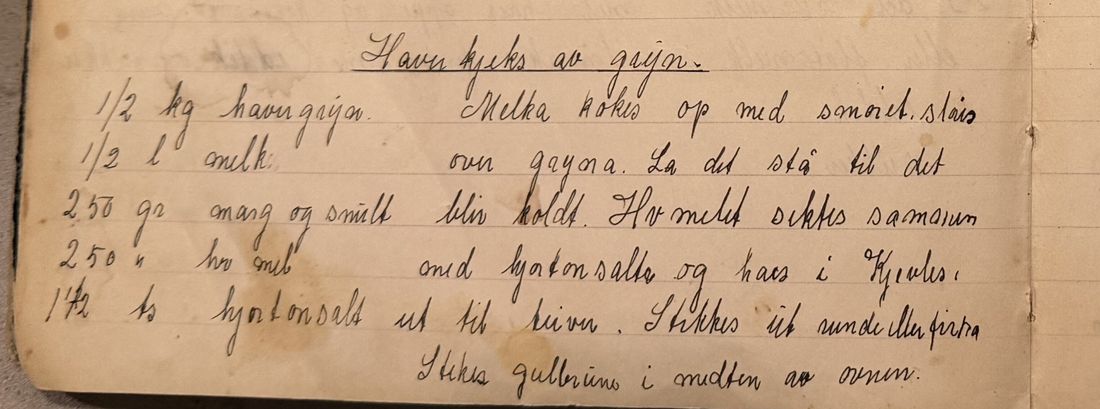 Havrekjeks av gryn., Mors egen skrift