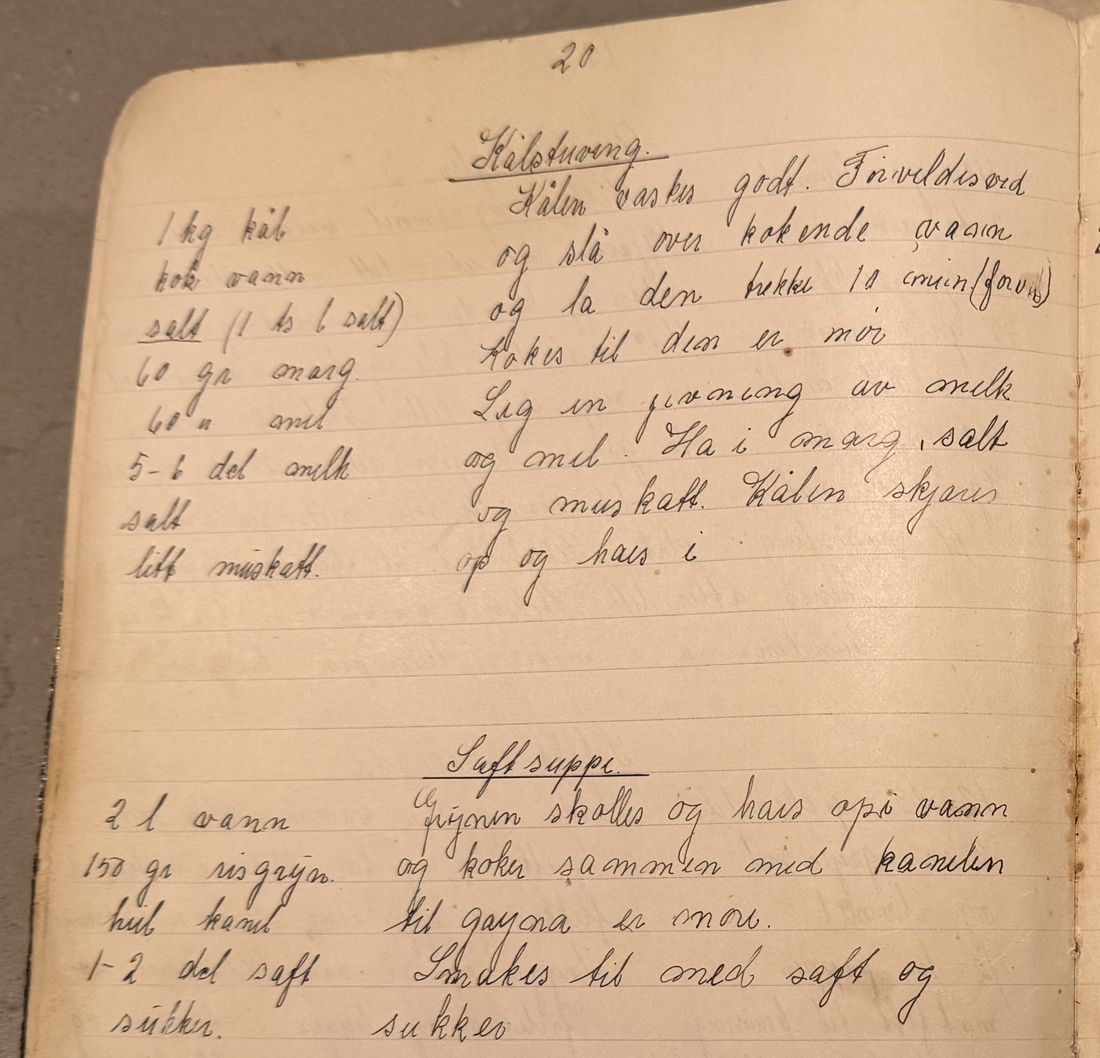 Kålstuving., Mors egen skrift