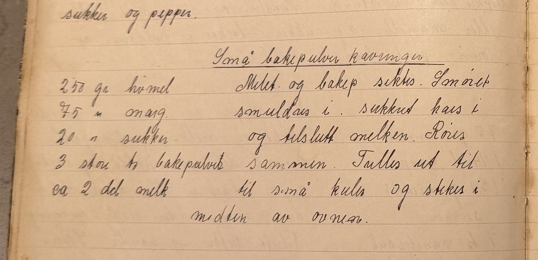 Små bakepulver kavringer, Mors egen skrift