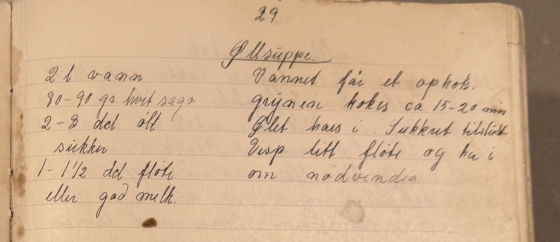 Ølsuppe., Mors egen skrift