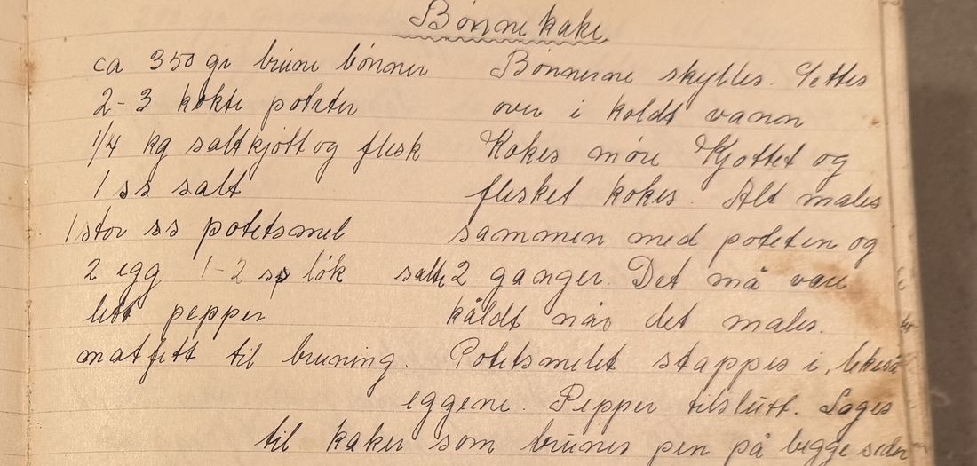 Bønnekake, Mors egen skrift