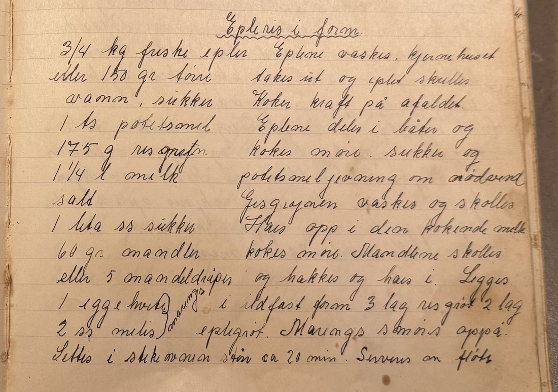 Epleris i form., Mors egen skrift