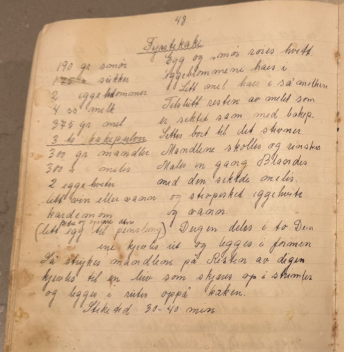 Fyrstekake, Mors egen skrift