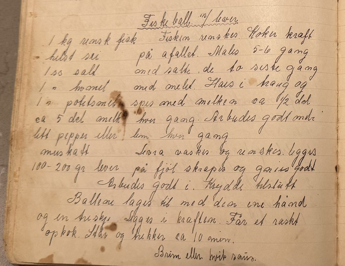 Fiske ball m/ lever, Mors egen skrift