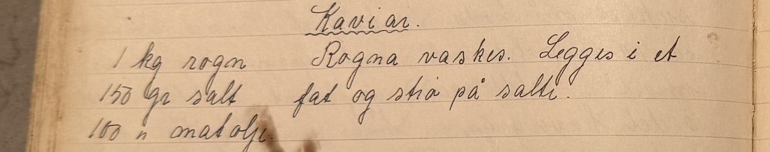 Kaviar, Mors egen skrift