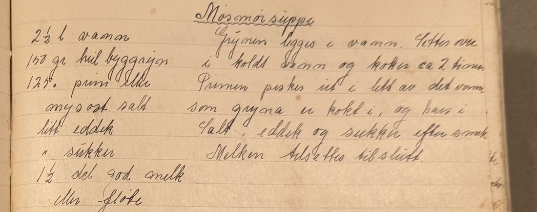 Møsmørsuppe., Mors egen skrift