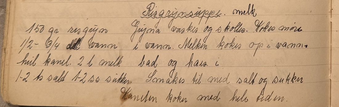 Risgrynsuppe., Mors egen skrift