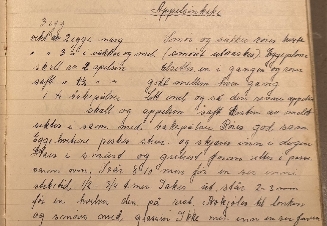Appelsinkake., Mors egen skrift
