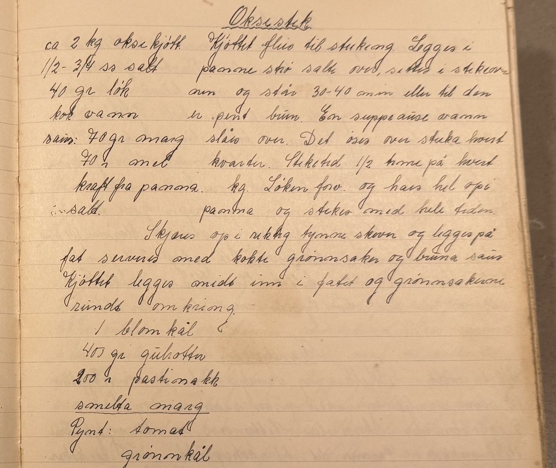 Oksestek, Mors egen skrift