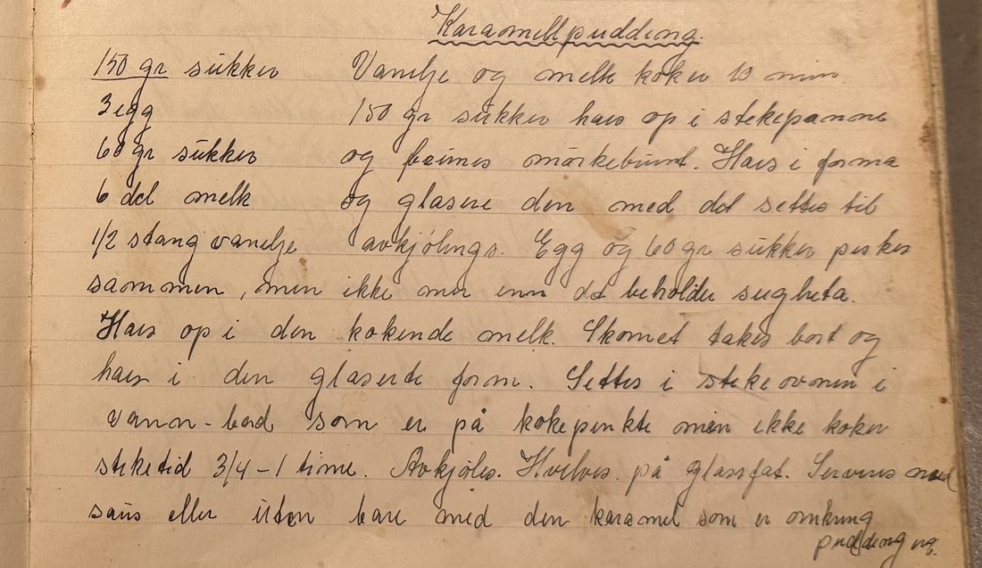 Karamellpudding., Mors egen skrift