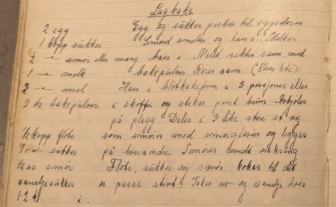 Lagkake., Mors egen skrift