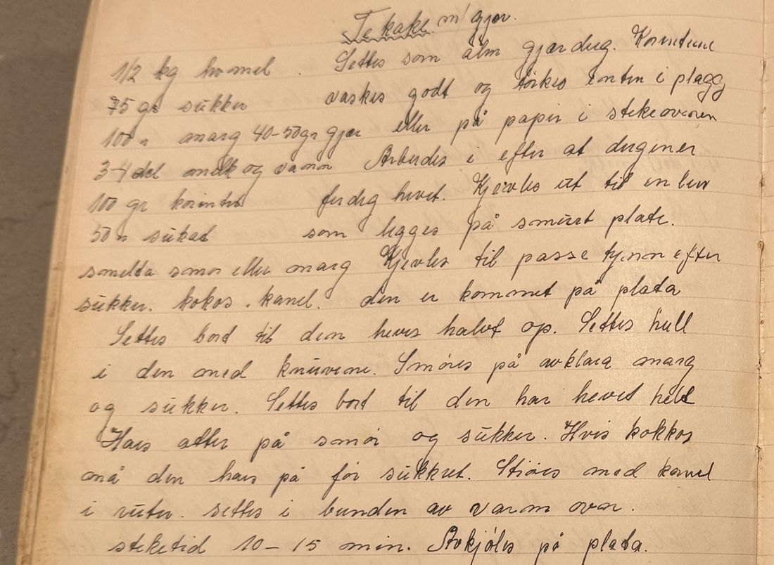 Tekake m/gjær., Mors egen skrift
