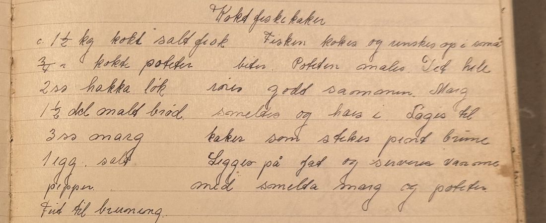 Kokt fiskekaker, Mors egen skrift