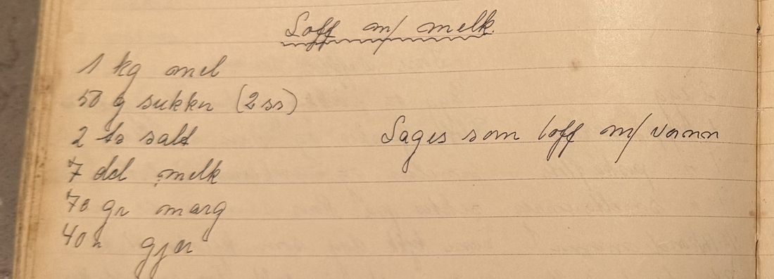Loff m/ melk., Mors egen skrift