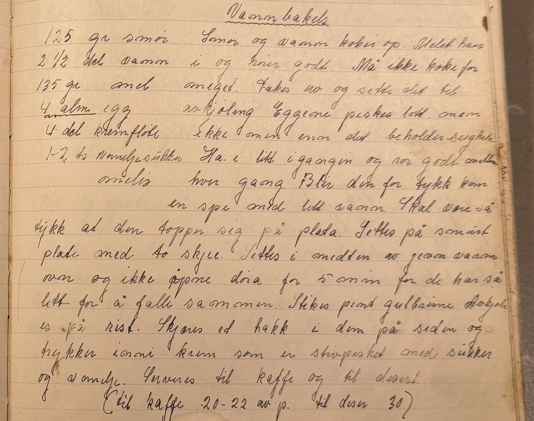 Vannbakels., Mors egen skrift