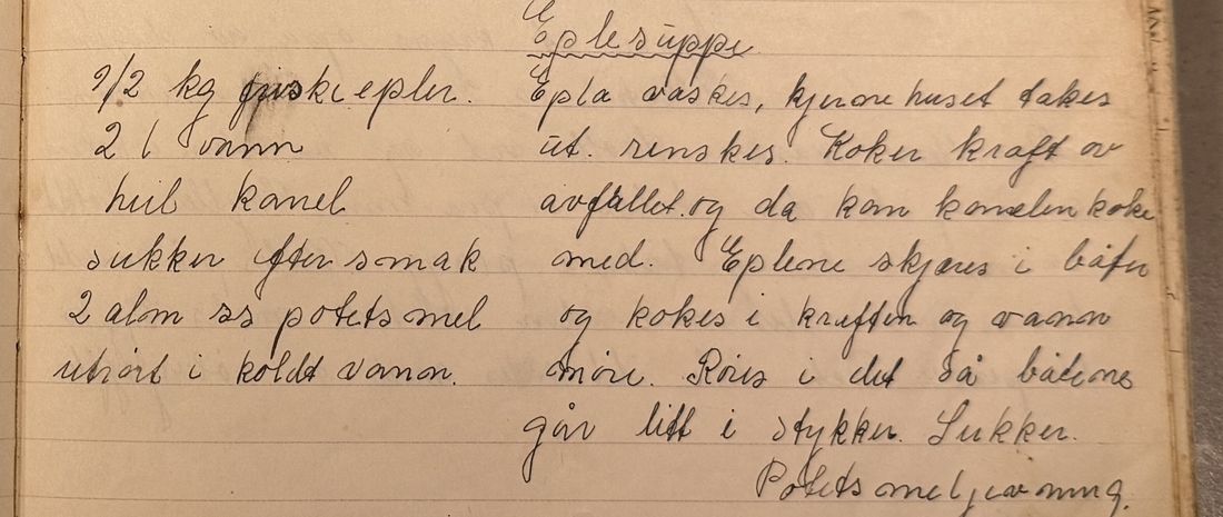 Eplesuppe., Mors egen skrift