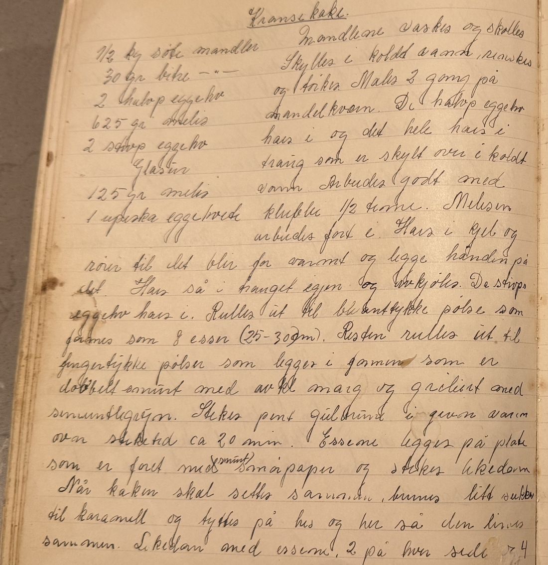 Kransekake., Mors egen skrift