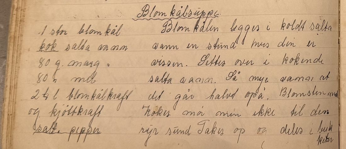 Blomkålsuppe., Mors egen skrift