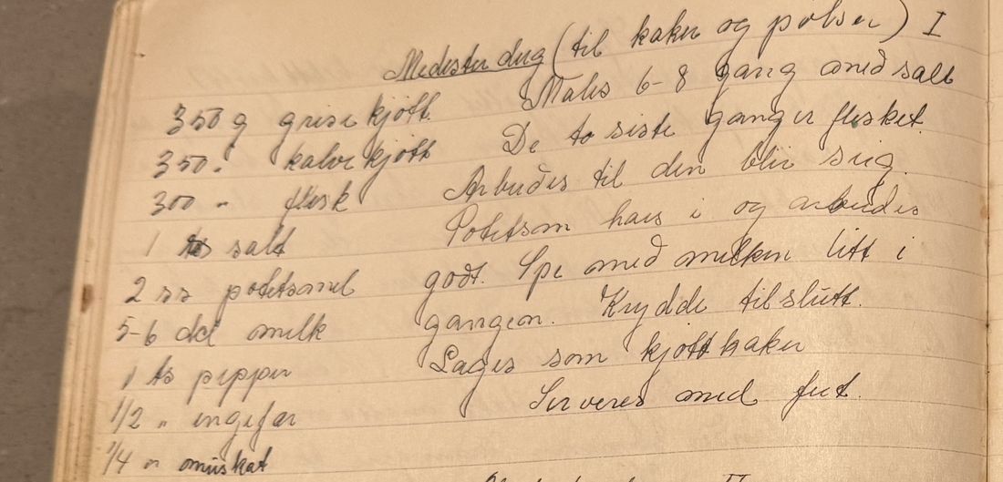 Medisterdeig (til kaker og pølser) I, Mors egen skrift
