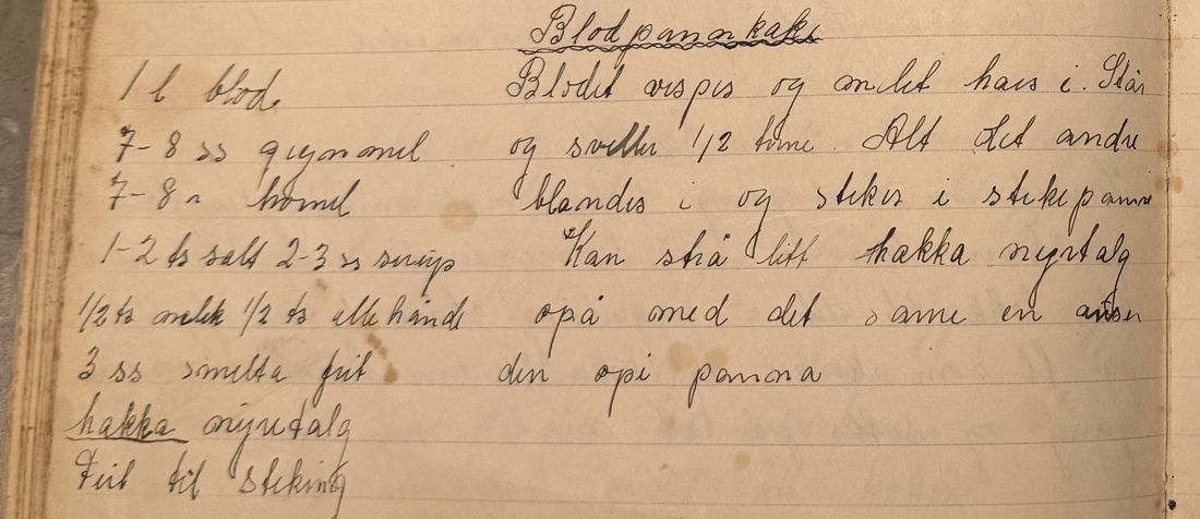 Blodpannekake, Mors egen skrift