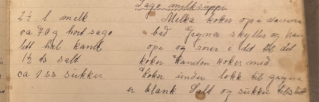 Sago melksuppe, Mors egen skrift