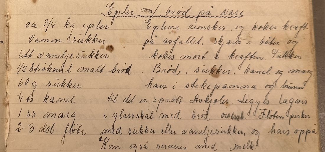 Epler m/ brød på Vase, Mors egen skrift