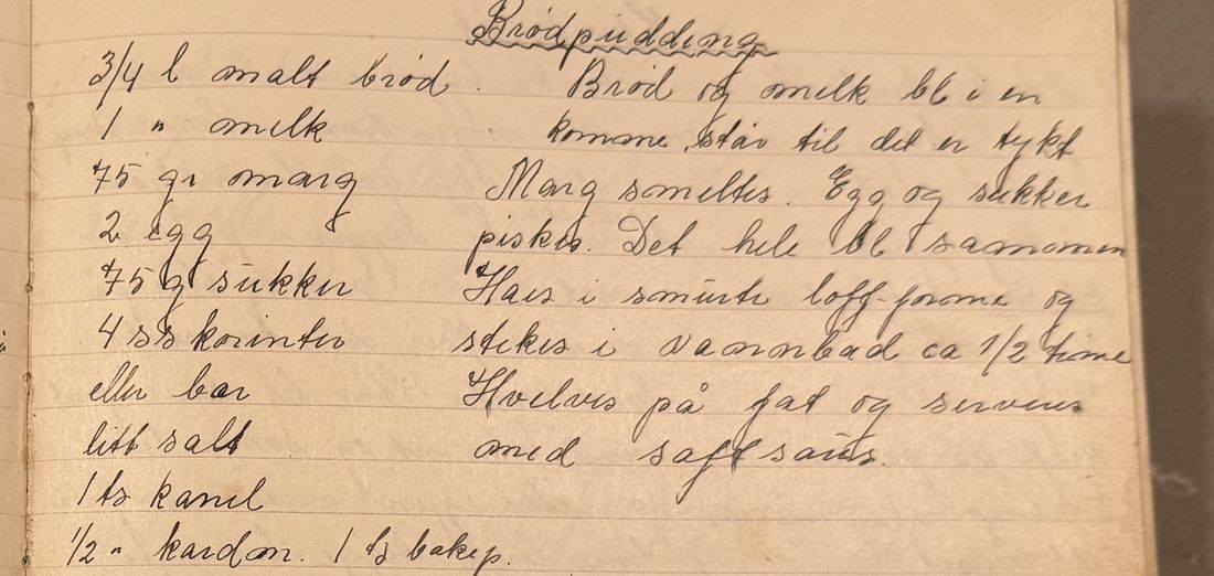 Brødpudding, Mors egen skrift