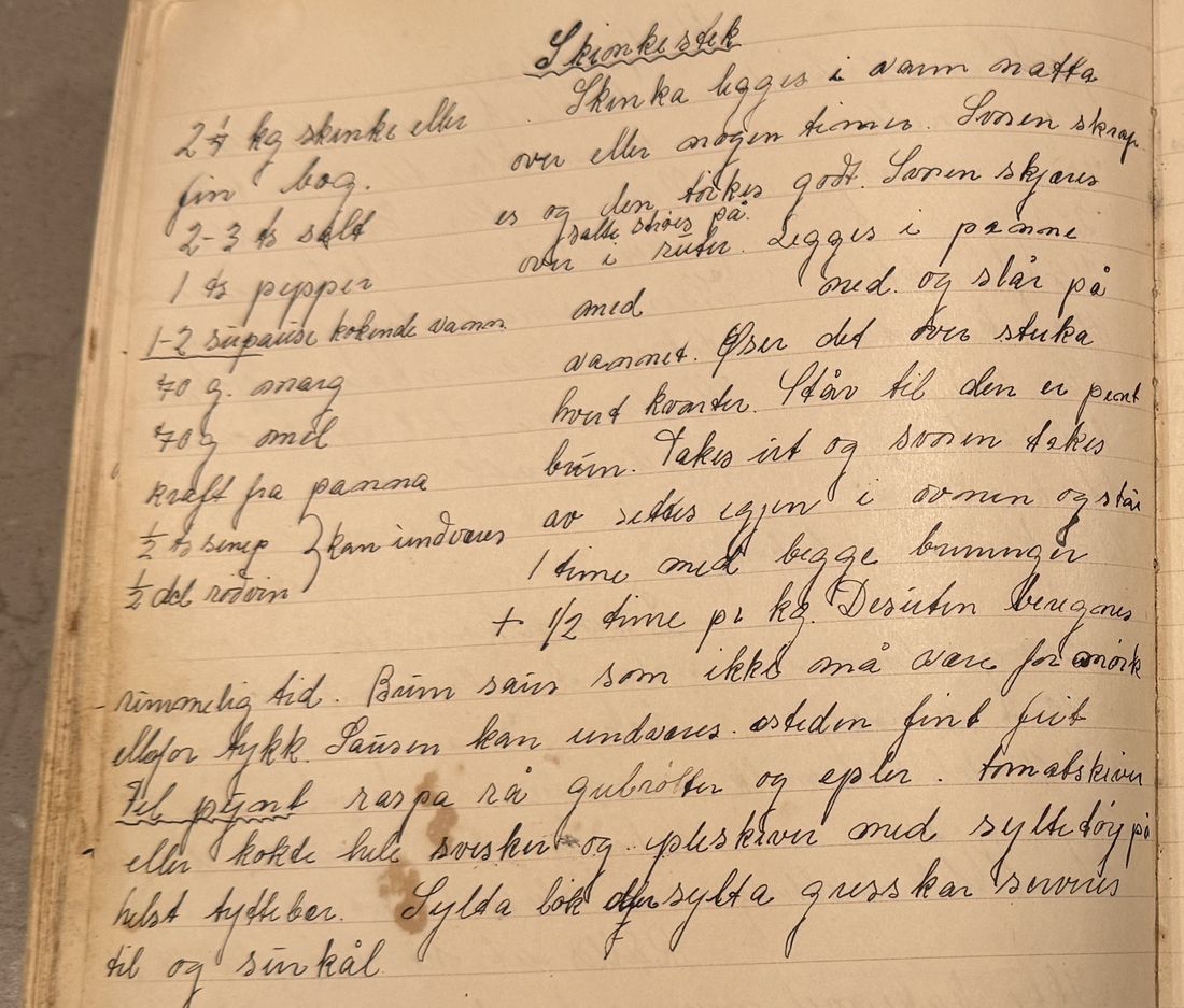 Skinkestek, Mors egen skrift