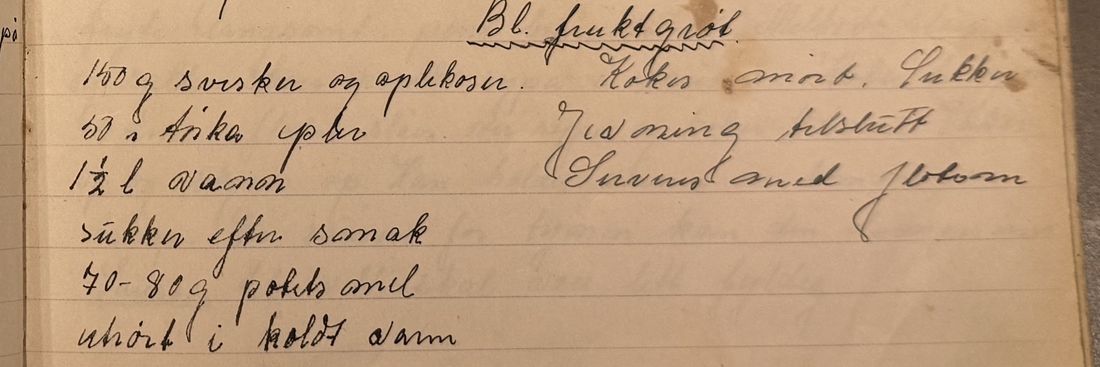 Bl. fruktgrøt., Mors egen skrift