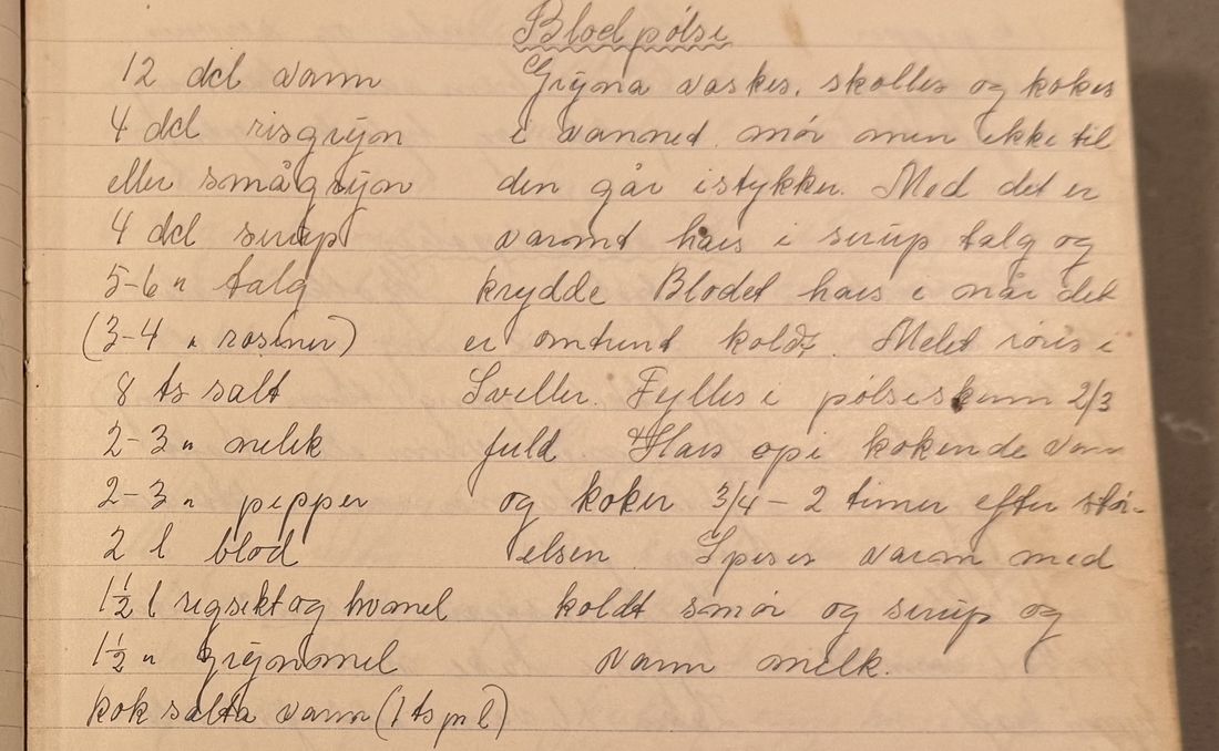 Blodpølse, Mors egen skrift