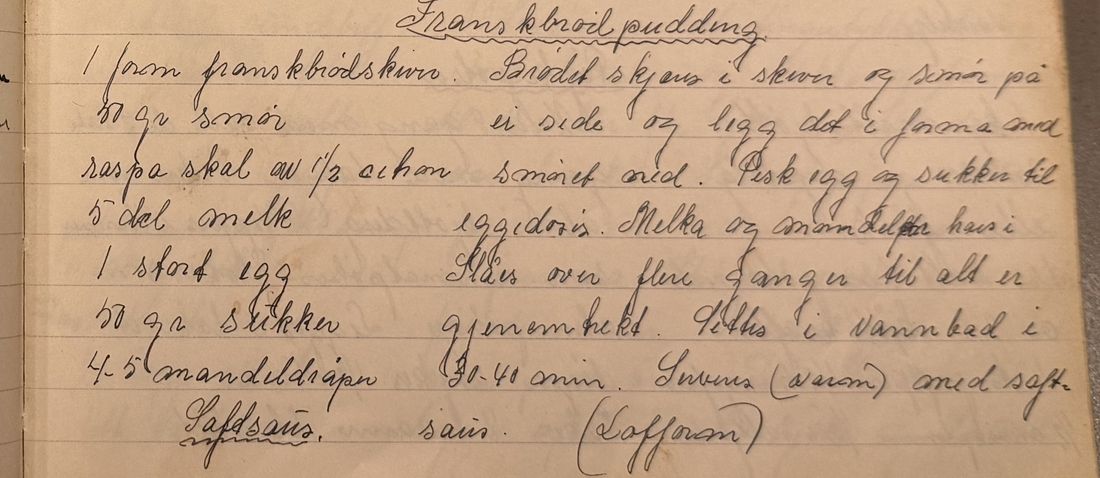 Franskbrød pudding, Mors egen skrift