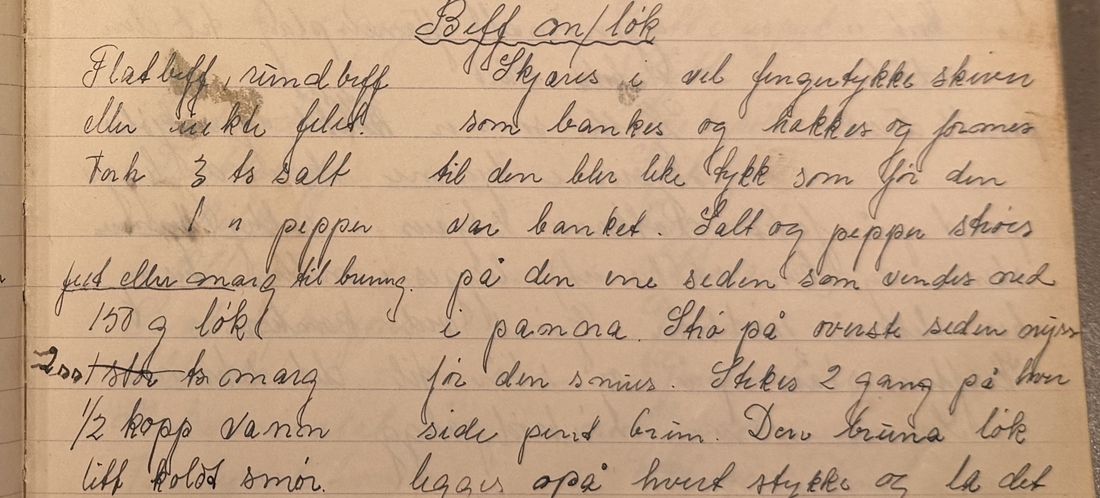 Biff m/løk, Mors egen skrift