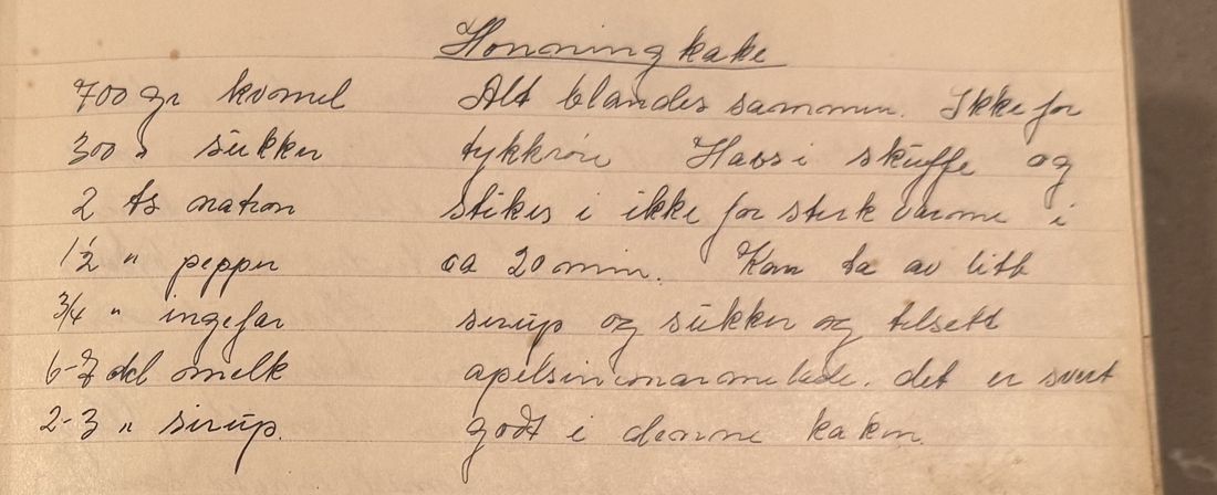 Honning kake, Mors egen skrift