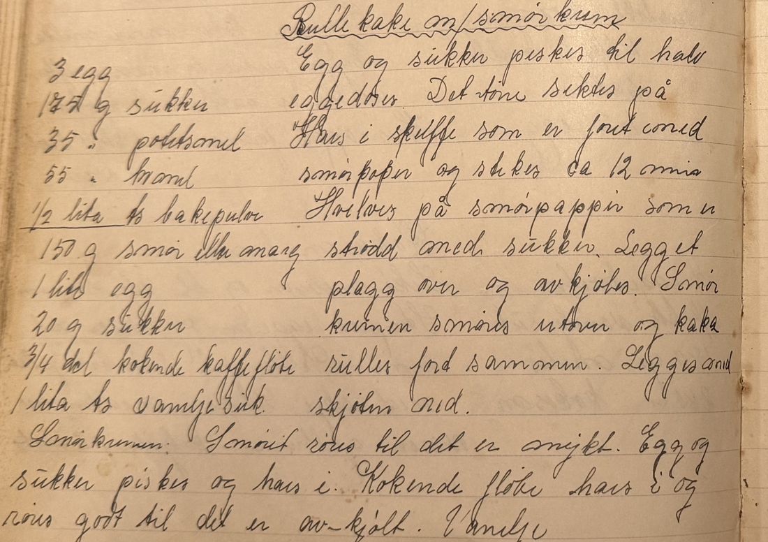 Rulle kake m/ smørkrem, Mors egen skrift