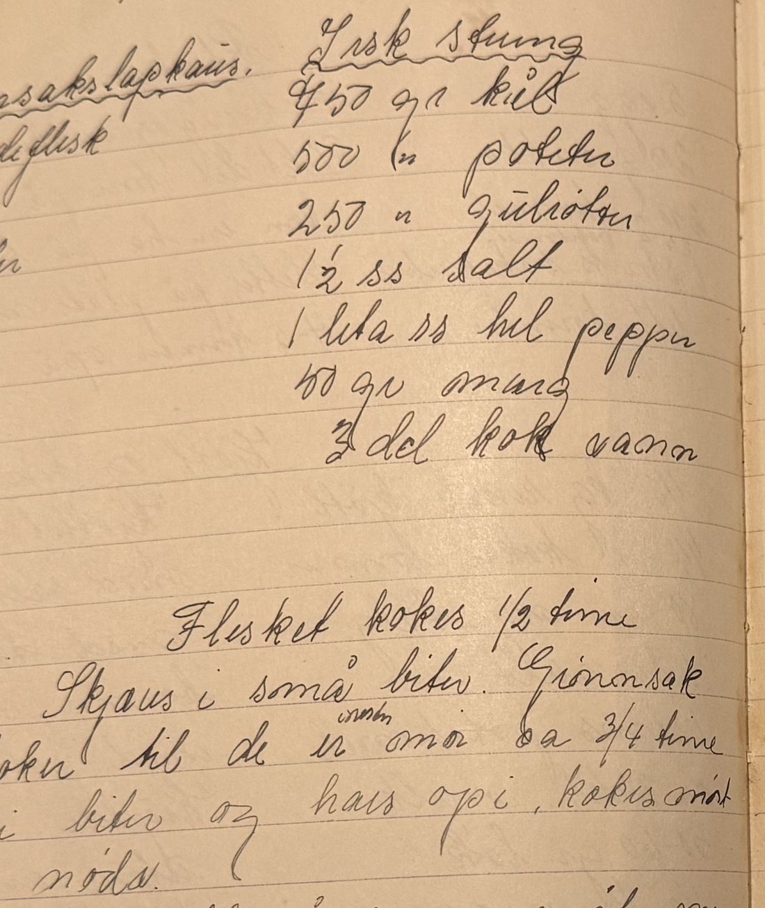 Irsk stuing, Mors egen skrift