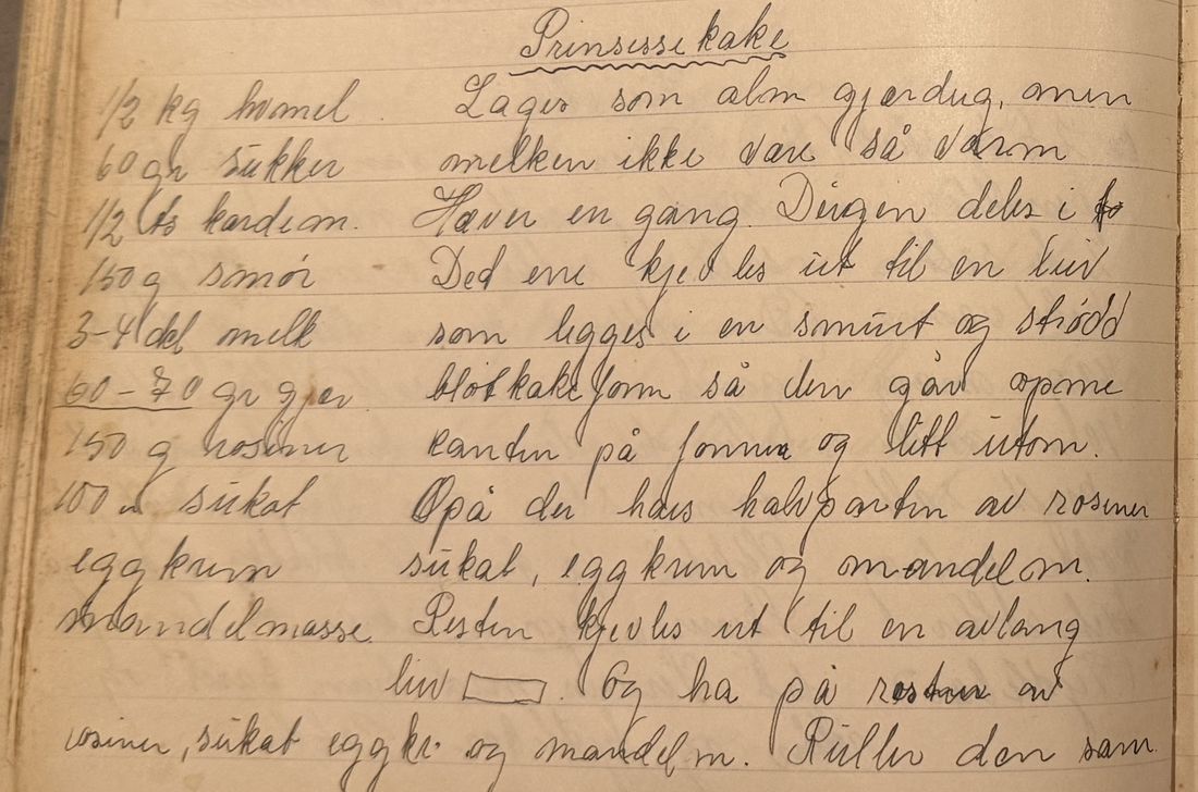 Prinsesse kake, Mors egen skrift