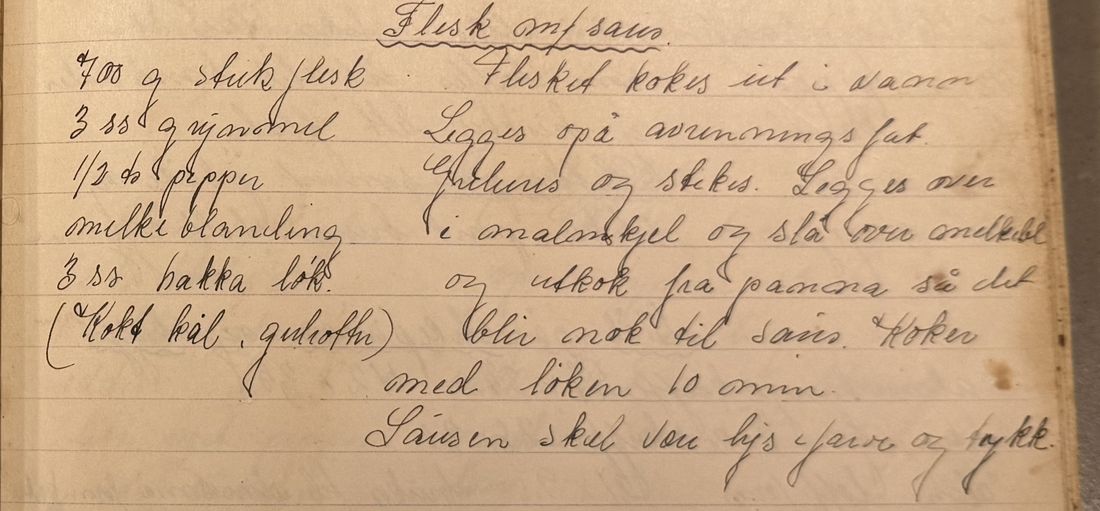 Flesk m/saus, Mors egen skrift