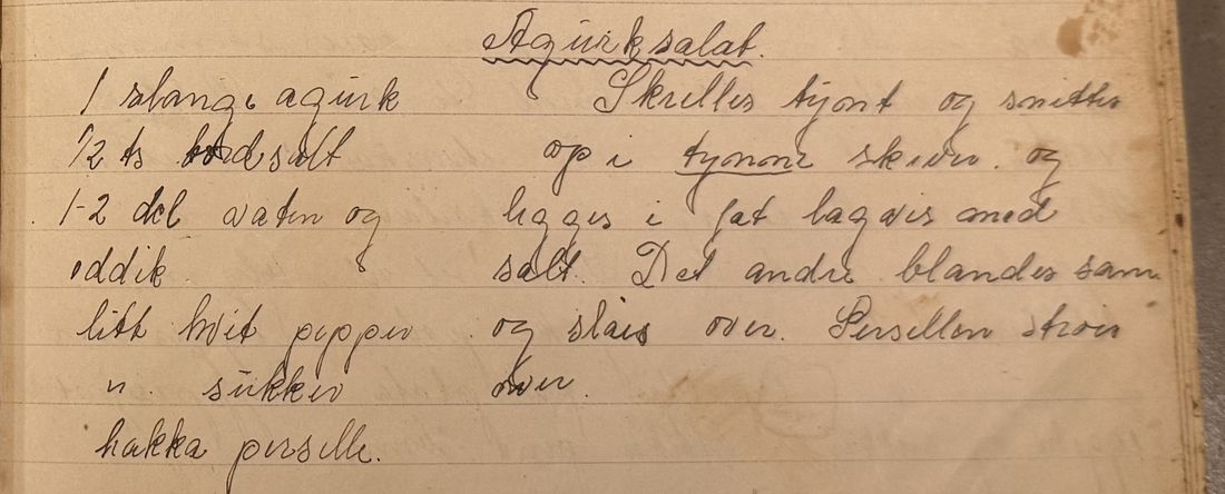 Agurksalat, Mors egen skrift