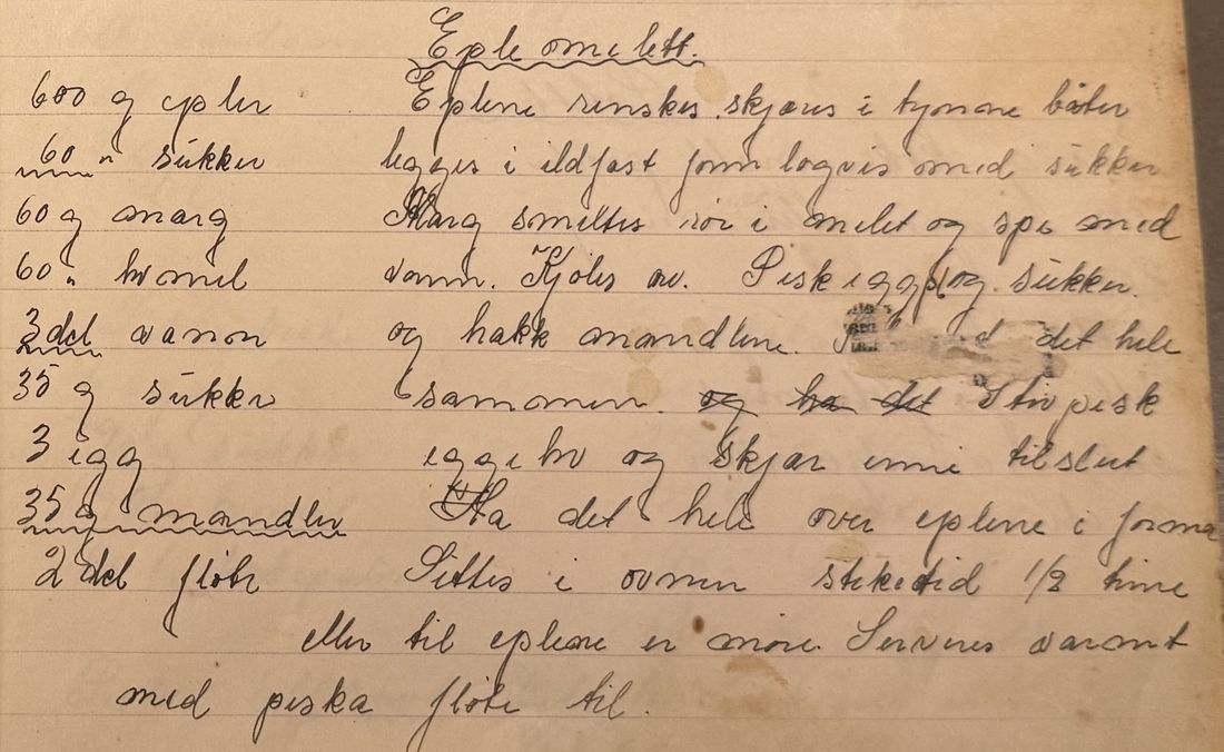Eple omelett, Mors egen skrift