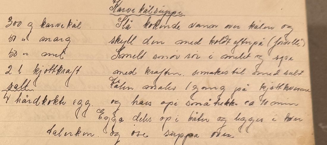 Karve kålsuppe, Mors egen skrift