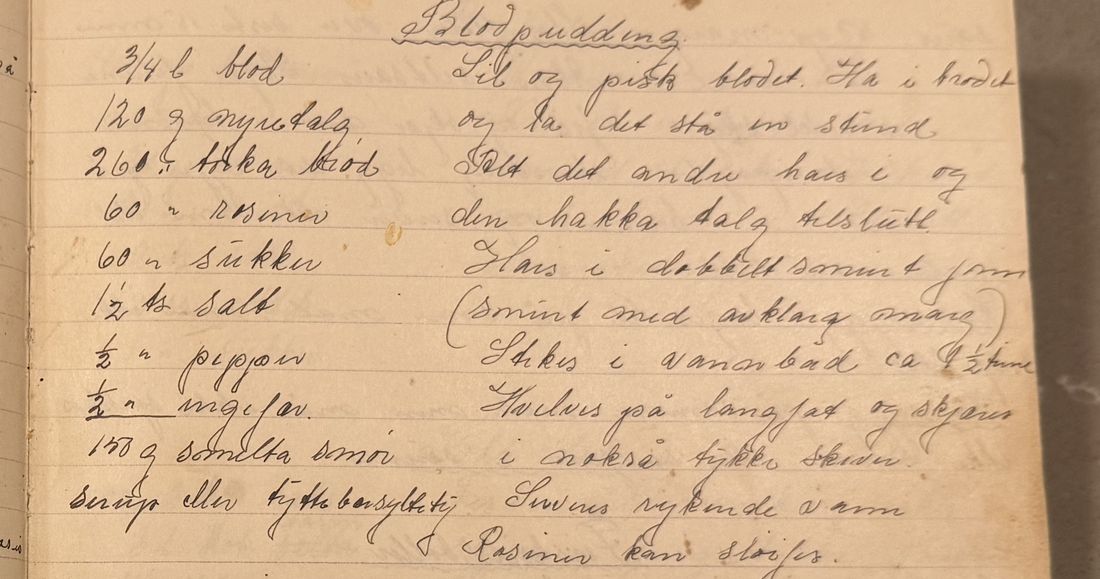 Blodpudding, Mors egen skrift