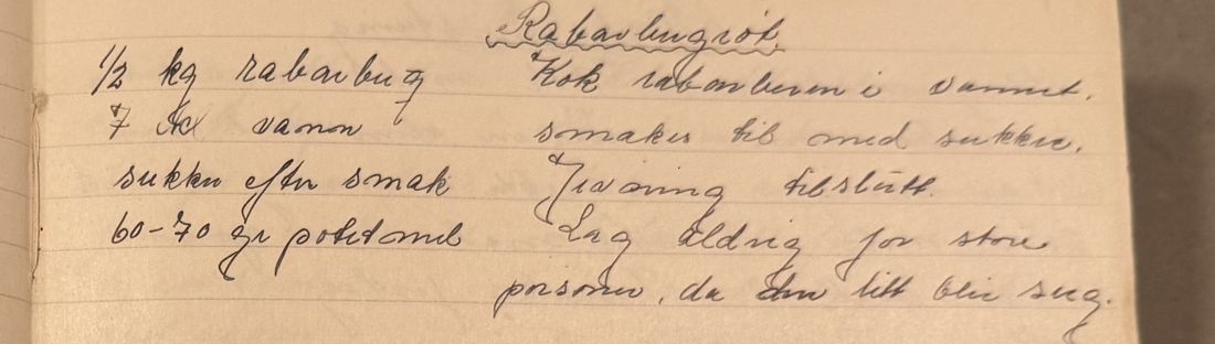 Rabarbragrøt, Mors egen skrift
