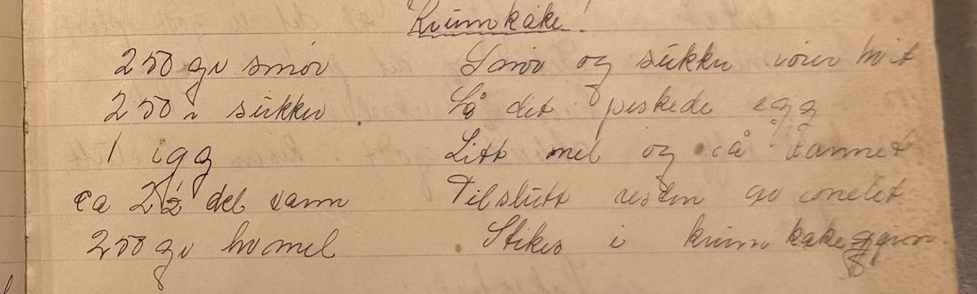 Krumkake, Mors egen skrift