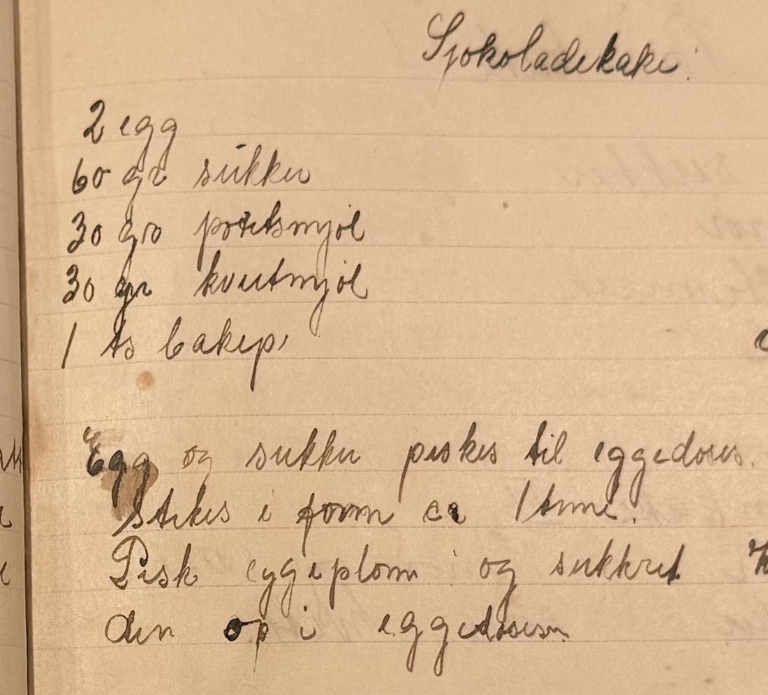 Sjokoladekake, Mors egen skrift