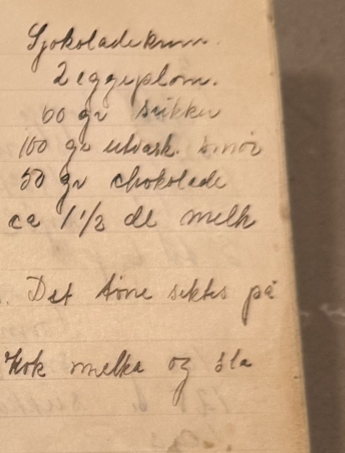 Sjokoladekrem, Mors egen skrift