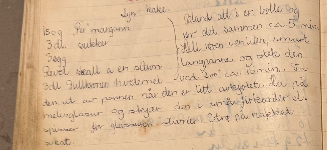 Lyn - kake, Mors egen skrift