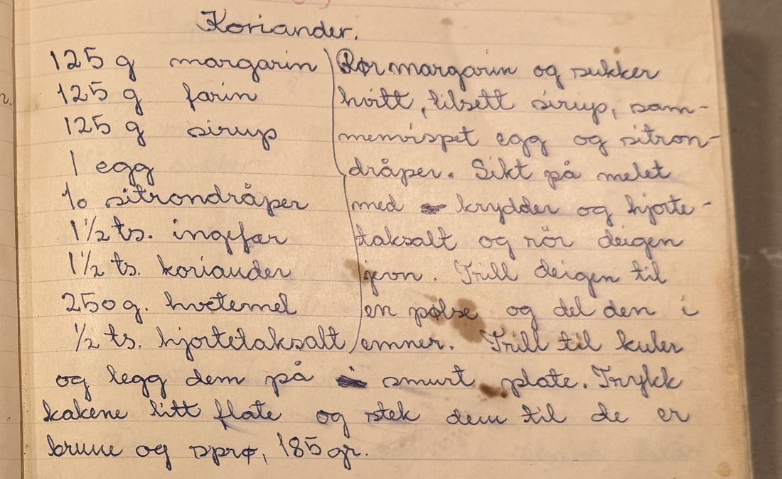 Koriander, Mors egen skrift